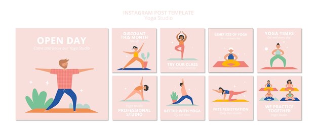 Plantilla de estudio de yoga de diseño plano