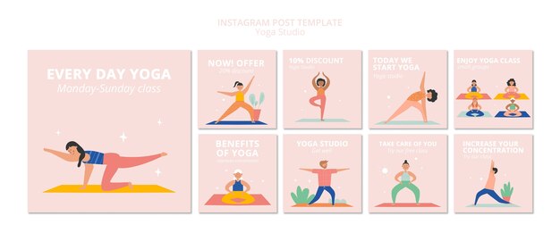 Plantilla de estudio de yoga de diseño plano
