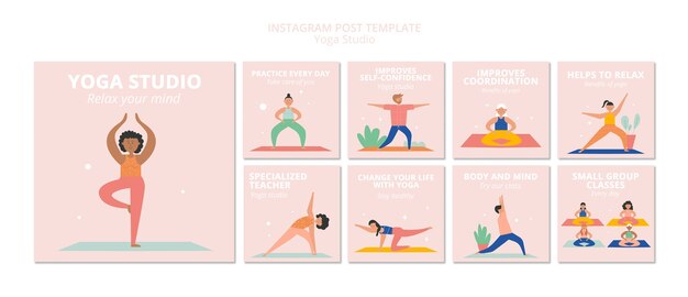 Plantilla de estudio de yoga de diseño plano