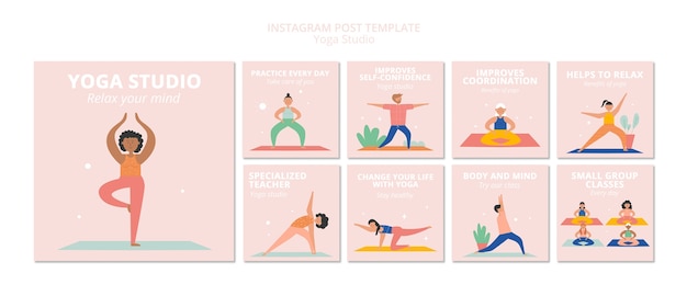 Plantilla de estudio de yoga de diseño plano