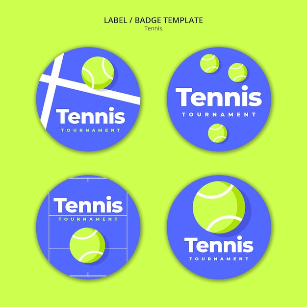 Plantilla de etiquetas de juego de tenis de diseño plano
