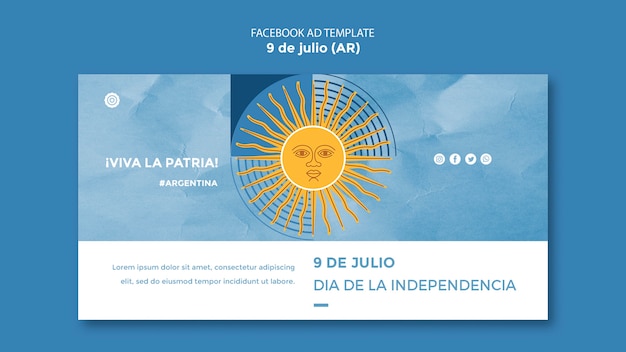 PSD gratuito plantilla de facebook del 9 de julio de diseño plano