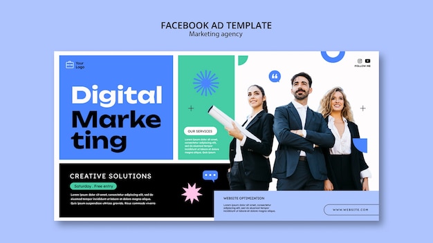 PSD gratuito plantilla de facebook de agencia de marketing de diseño plano