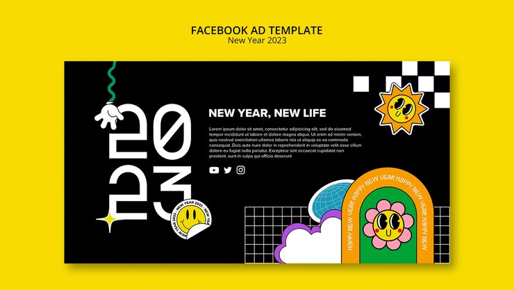 PSD gratuito plantilla de facebook de año nuevo 2023 de diseño plano