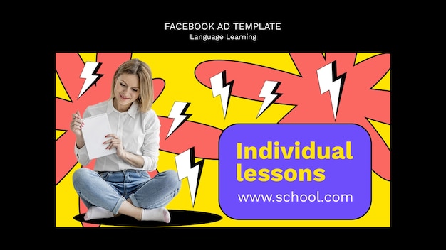 PSD gratuito plantilla de facebook de aprendizaje de idiomas dibujada a mano