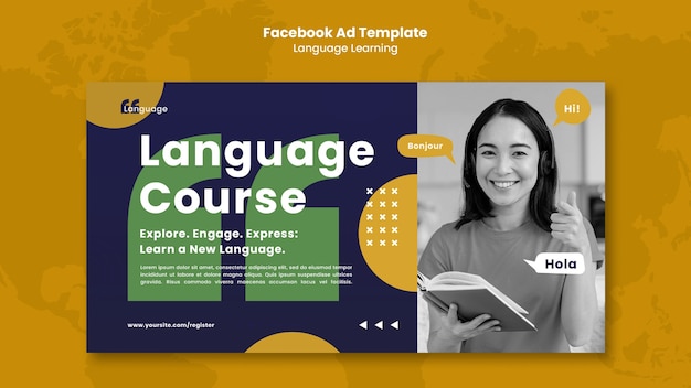 Plantilla de facebook de aprendizaje de idiomas de diseño plano
