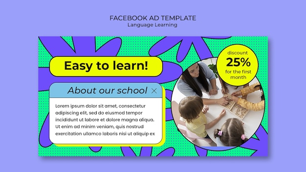 PSD gratuito plantilla de facebook de aprendizaje de idiomas