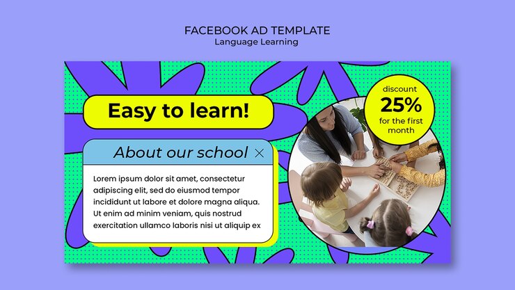 PSD gratuito plantilla de facebook de aprendizaje de idiomas