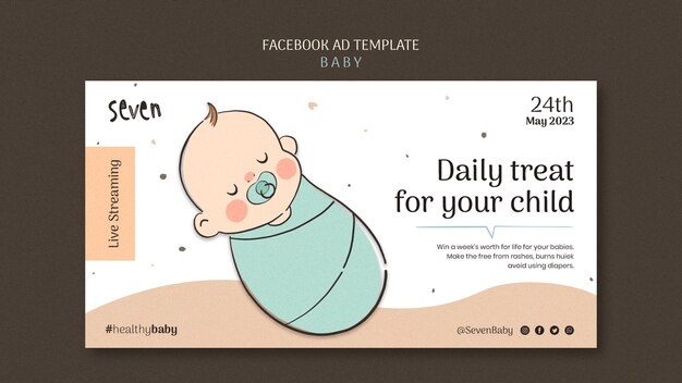 Plantilla de facebook de atención médica para bebés dibujada a mano