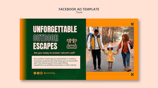 PSD gratuito plantilla de facebook de aventura de viaje de diseño plano