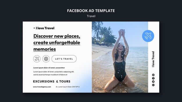 Plantilla de Facebook para aventuras de viaje en gradiente