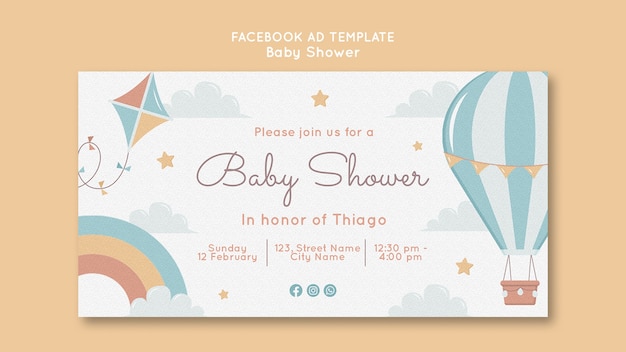Plantilla de facebook de baby shower de diseño plano
