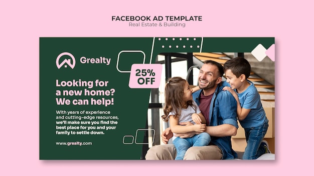 PSD gratuito plantilla de facebook de bienes raíces de diseño plano