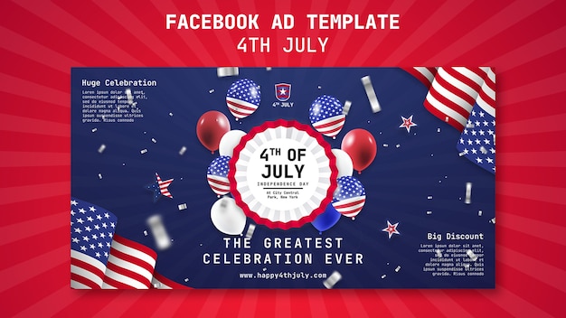 PSD gratuito plantilla de facebook de celebración del 4 de julio