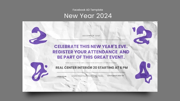 PSD gratuito plantilla de facebook de celebración del año nuevo 2024