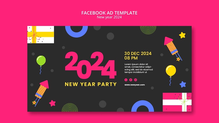 PSD gratuito plantilla de facebook de celebración del año nuevo 2024