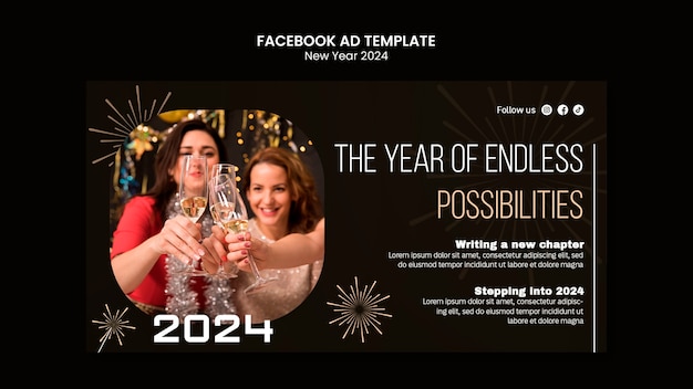 PSD gratuito plantilla de facebook de celebración del año nuevo 2024