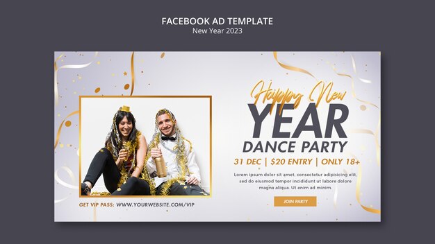 Plantilla de facebook de celebración de año nuevo dorado