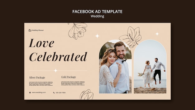 PSD gratuito plantilla de facebook para la celebración de la boda dibujada a mano