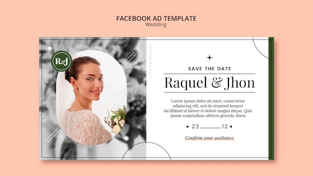 PSD gratuito plantilla de facebook de celebración de boda de diseño plano
