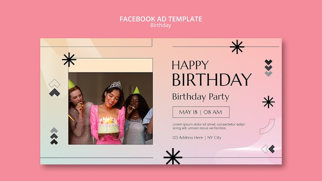 PSD gratuito plantilla de facebook de celebración de cumpleaños degradado