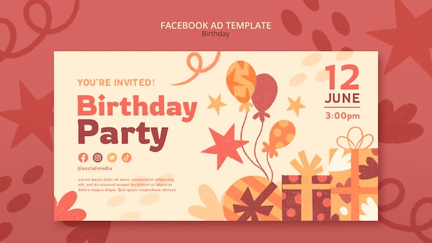 Plantilla de facebook de celebración de cumpleaños de diseño plano