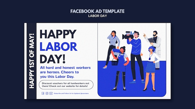 PSD gratuito plantilla de facebook de celebración del día del trabajo de diseño plano