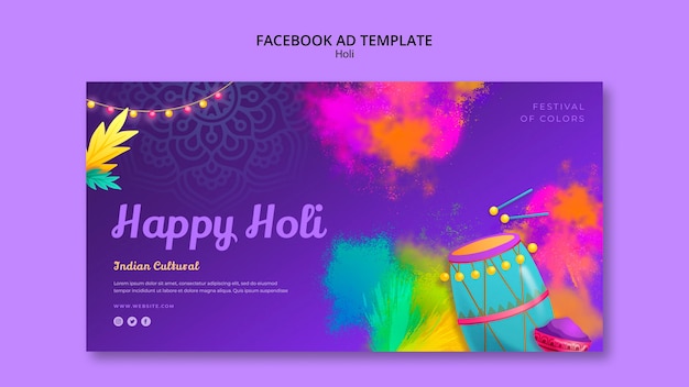 Plantilla de facebook de celebración del festival holi