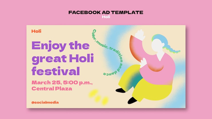 PSD gratuito plantilla de facebook de celebración del festival holi
