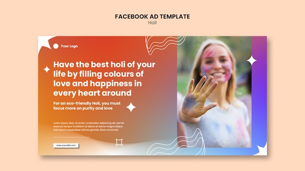 PSD gratuito plantilla de facebook de celebración de holi degradado