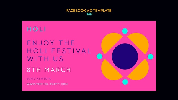 Plantilla de facebook de celebración holi de diseño plano