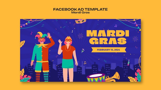 PSD gratuito plantilla de facebook para la celebración del mardi gras