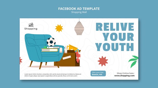 Plantilla de facebook de centro comercial de diseño plano