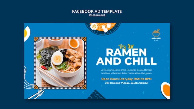 PSD gratuito plantilla de facebook de comida asiática de diseño plano