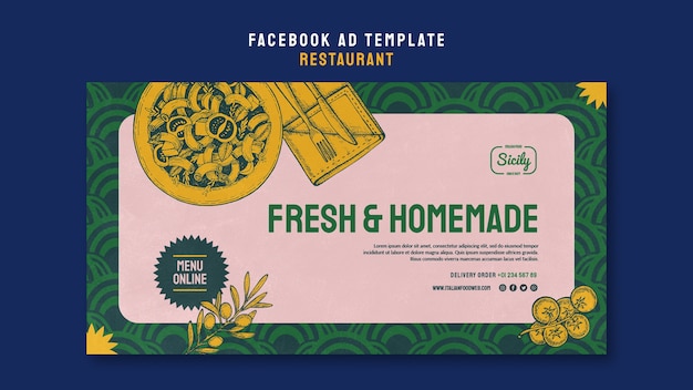 PSD gratuito plantilla de facebook de comida casera fresca dibujada a mano