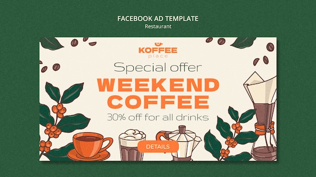 Plantilla de Facebook de comida deliciosa dibujada a mano