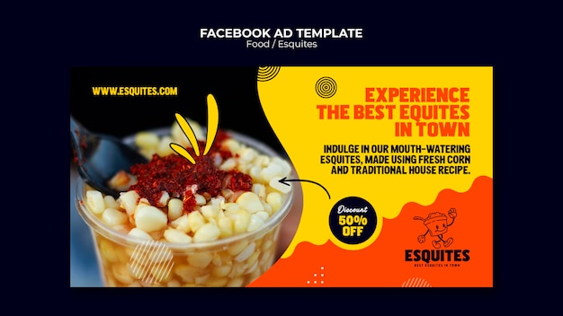 Plantilla de facebook de comida deliciosa de diseño plano