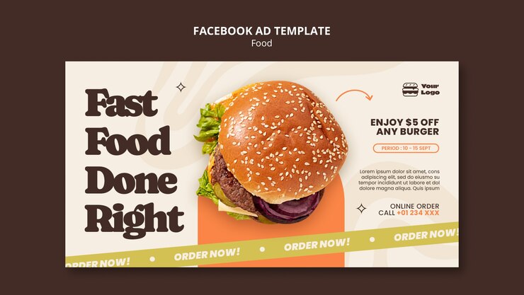 PSD gratuito plantilla de facebook de comida deliciosa de diseño plano