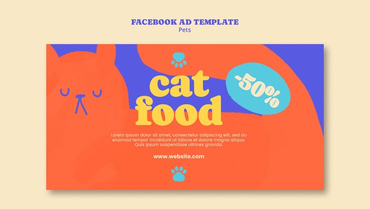 PSD gratuito plantilla de facebook de comida para mascotas de diseño plano