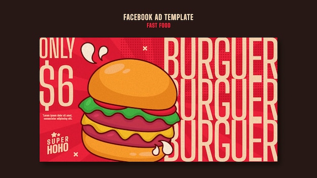 Plantilla de Facebook de comida rápida deliciosa dibujada a mano
