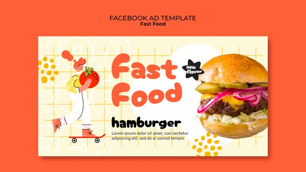 Plantilla de facebook de comida rápida dibujada a mano