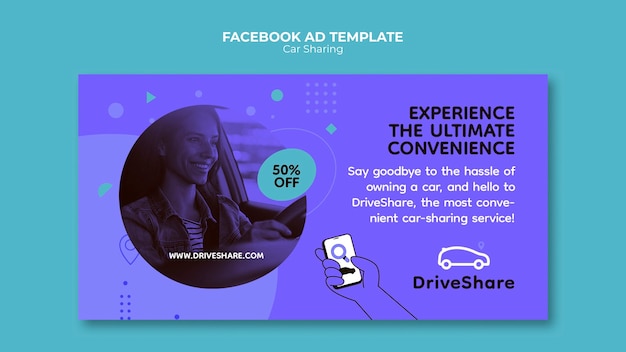 PSD gratuito plantilla de facebook para compartir coche de diseño plano