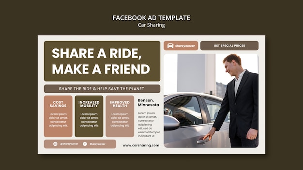 Plantilla de facebook para compartir coche de diseño plano