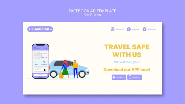 Plantilla de facebook para compartir coche de diseño plano