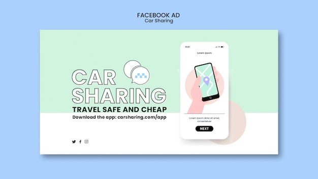 Plantilla de facebook para compartir coche de diseño plano
