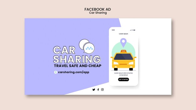 Plantilla de facebook para compartir coche de diseño plano