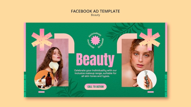 PSD gratuito plantilla de facebook de concepto de belleza de diseño plano