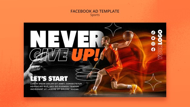 Plantilla de facebook de concepto de deporte de diseño plano