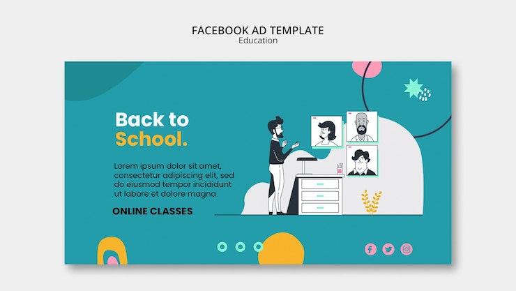 PSD gratuito plantilla de facebook de concepto de educación de diseño plano