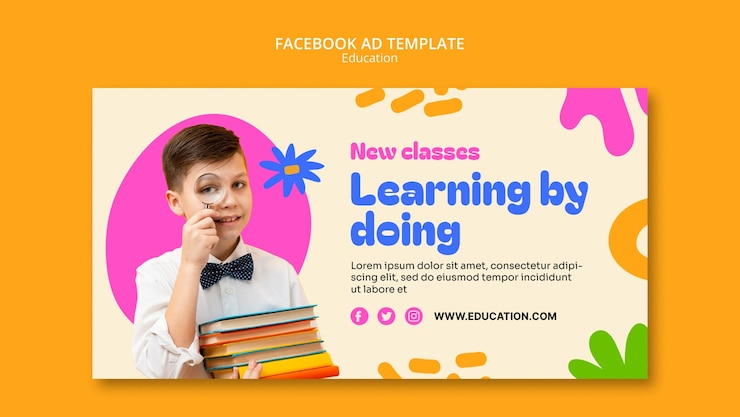 PSD gratuito plantilla de facebook de concepto de educación de diseño plano
